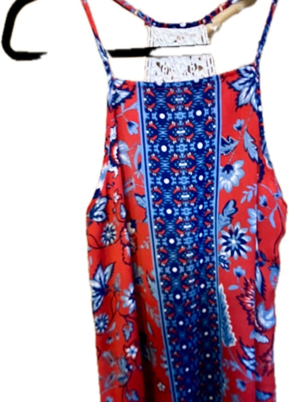 Blue Rain Red and Blue Floral Sundress with Lace Straps